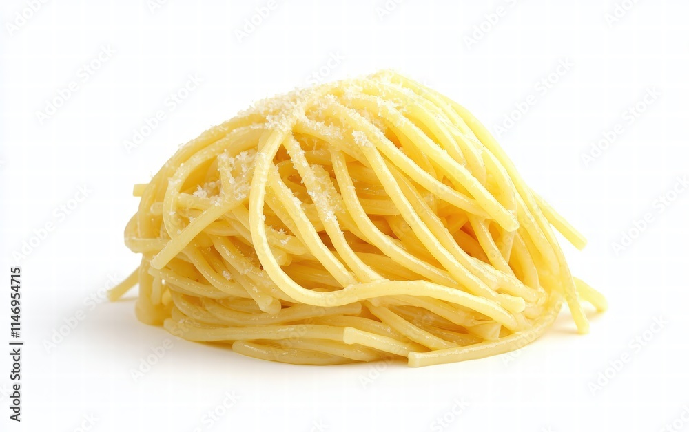 Italian Spaghetti Carbonara: Creamy spaghetti with crispy pancetta and grated Parmesan cheese on a clear white background Italian Spaghetti Carbonara: Creamy spaghetti with crispy pancetta and grated Parmesan cheese on a clear white background