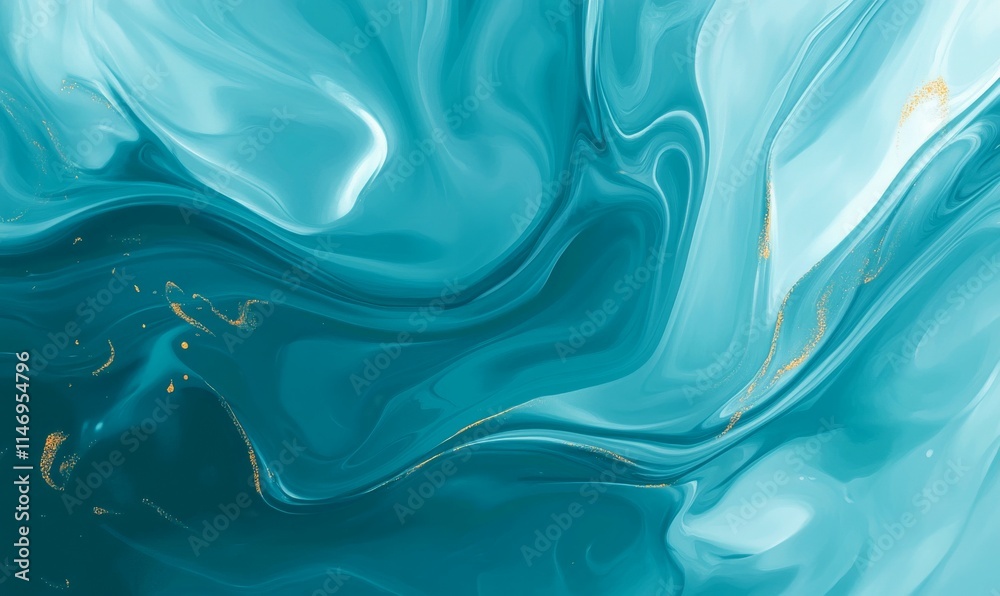 Obraz premium Modern Acrylic Pour Background. Liquid Swirls in Beautiful Teal and Blue colors, with Gold Glitter. Generative AI.
