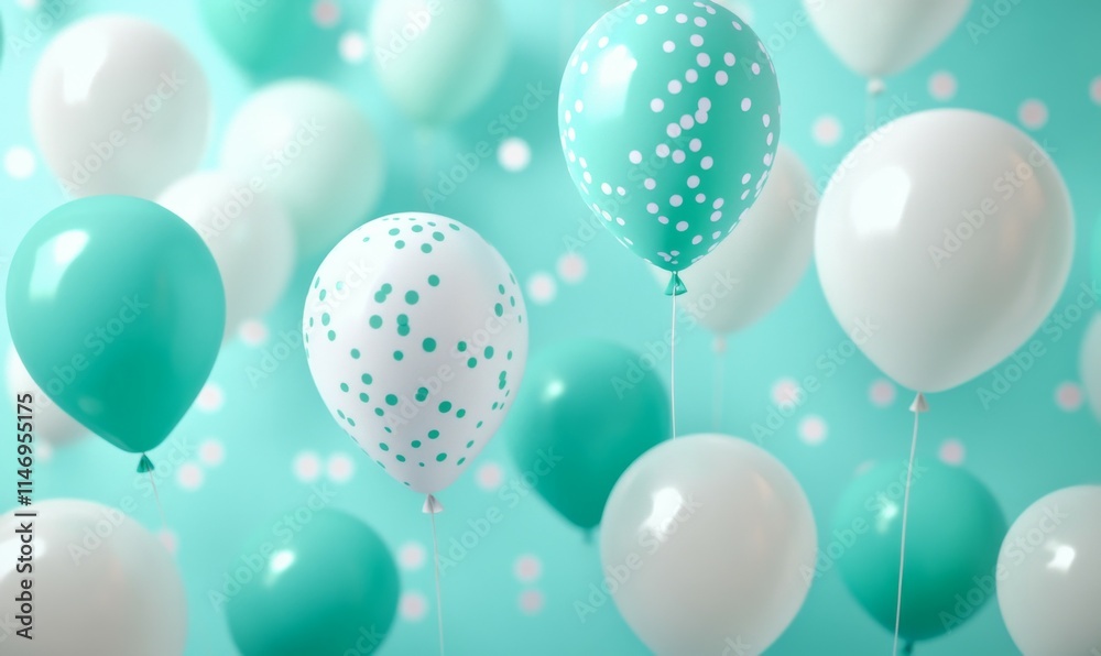 Modern Festival Wallpaper, with Teal, Turquoise and White Balloons. Modern Festival Wallpaper, with Teal, Turquoise and White Balloons.