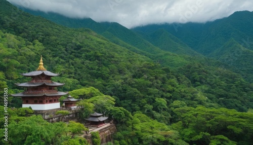 A picturesque view of the Harihara temple surrounded by vibrant greenery and cultural elements