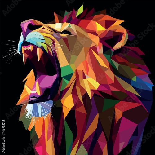 Colorful Low Poly Roaring Lion Vector illustration