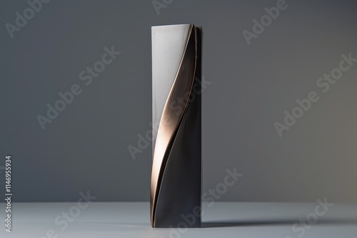 Unique abstract metal sculpture with elegant curves illuminated softly on a neutral background highlighting artistry and craftsmanship photo