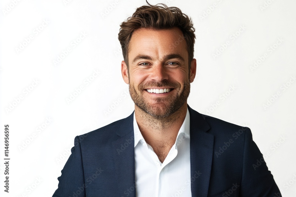 Happy smiling businessman looking at camera with satisfaction isolated on white background Happy smiling businessman looking at camera with satisfaction isolated on white background