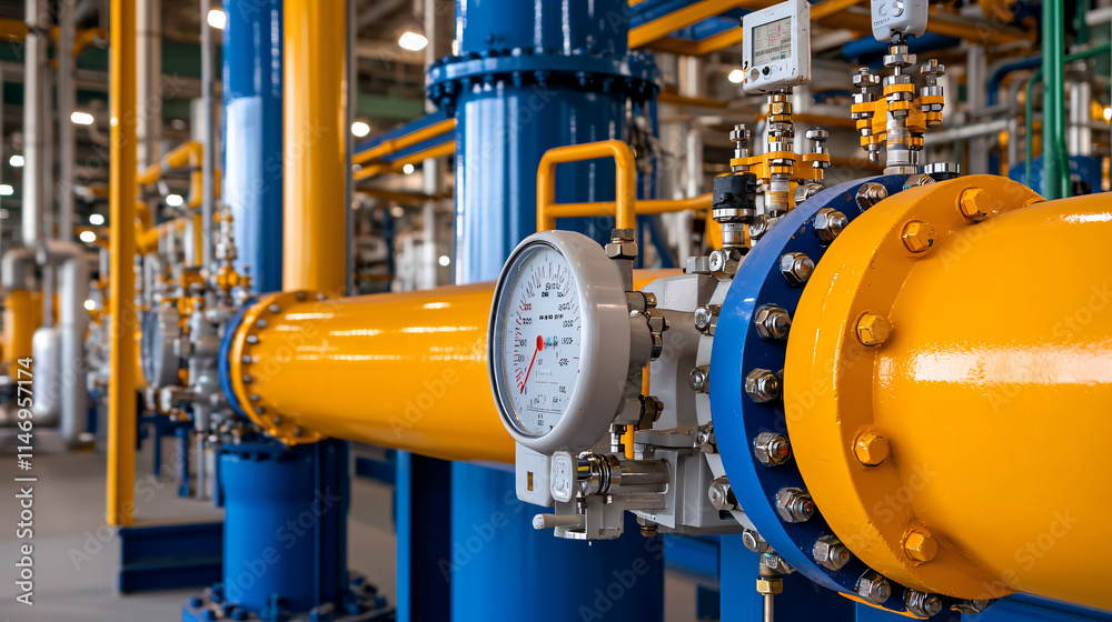 A close-up of a massive oil refinery plant, highlighting complex valve systems, pipes, and control panels with sharp, high-definition details. A close-up of a massive oil refinery plant, highlighting complex valve systems, pipes, and control panels with sharp, high-definition details.