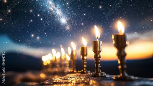 Outdoor Menorah Lighting Under Stars at Night photo