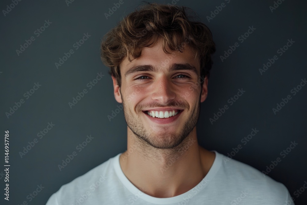 Fototapeta premium Young handome man smiling over gray background