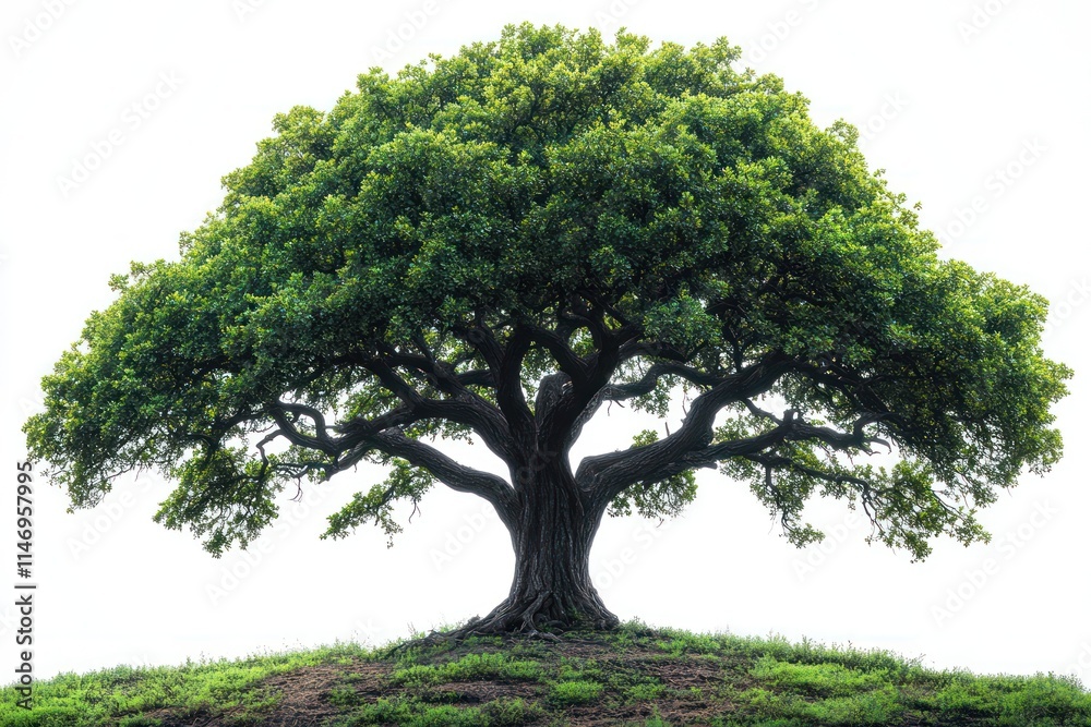 Obraz premium Lush green tree on a small hill isolated on white background. (2)