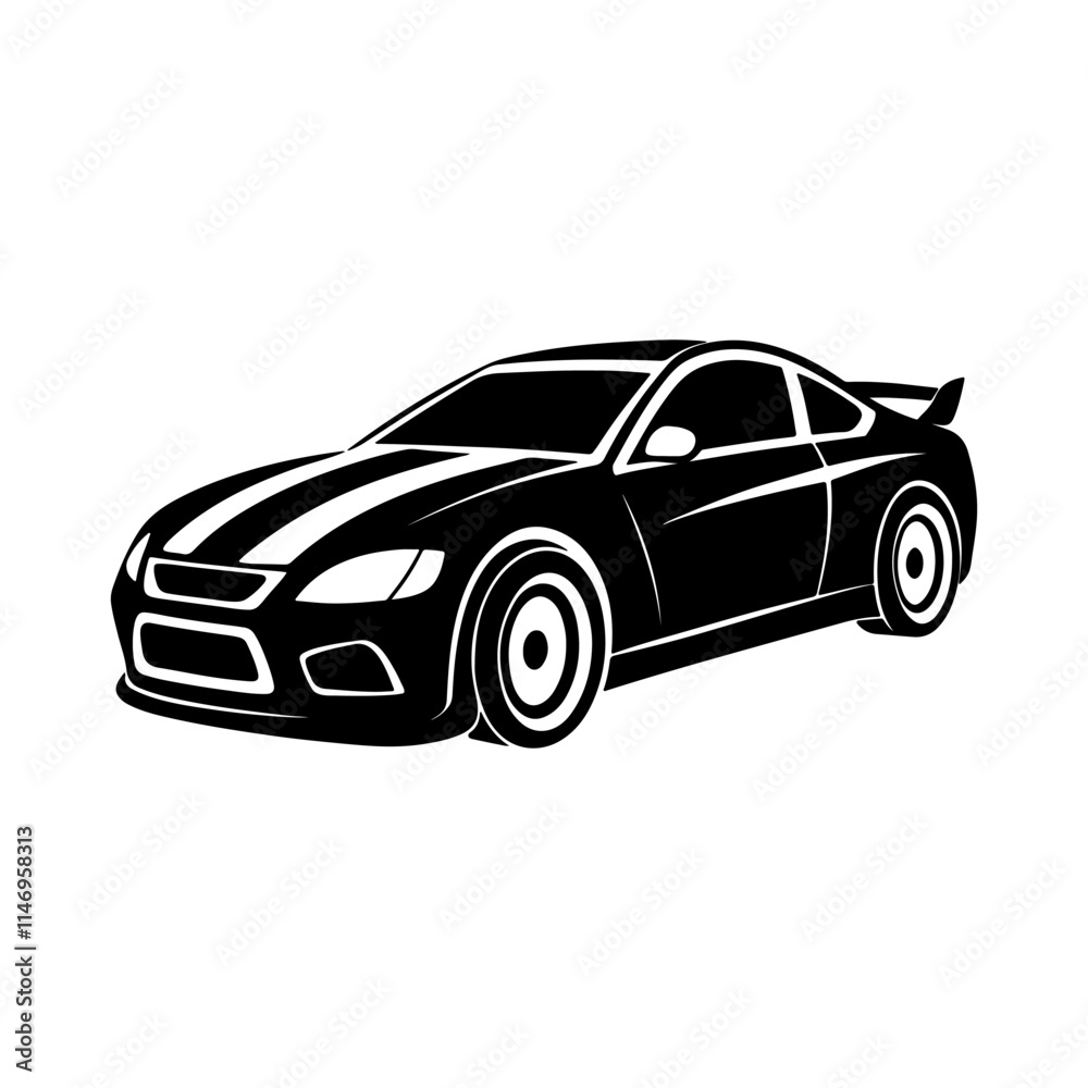 Naklejka premium racing car silhouette, black and white silhouette, vector and&nbsp;illustration