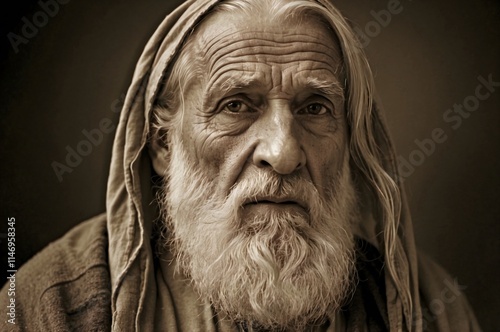 Portrait of Biblical Old Man in Sepia. Patriarch Abraham, Isaac or Jacob