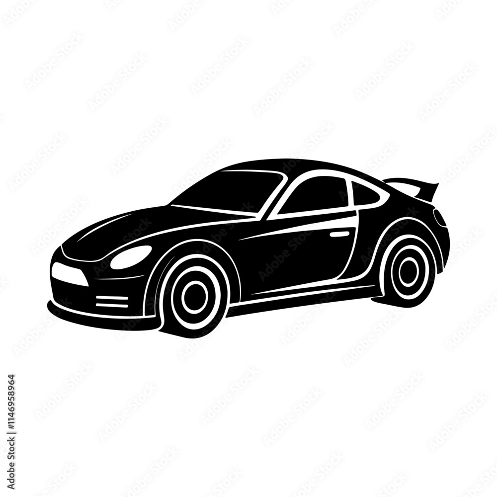 Naklejka premium racing car silhouette, black and white silhouette, vector and&nbsp;illustration