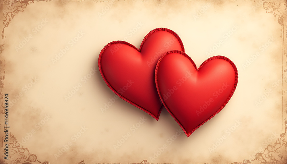 Fototapeta premium Two red heart shapes on a textured background
