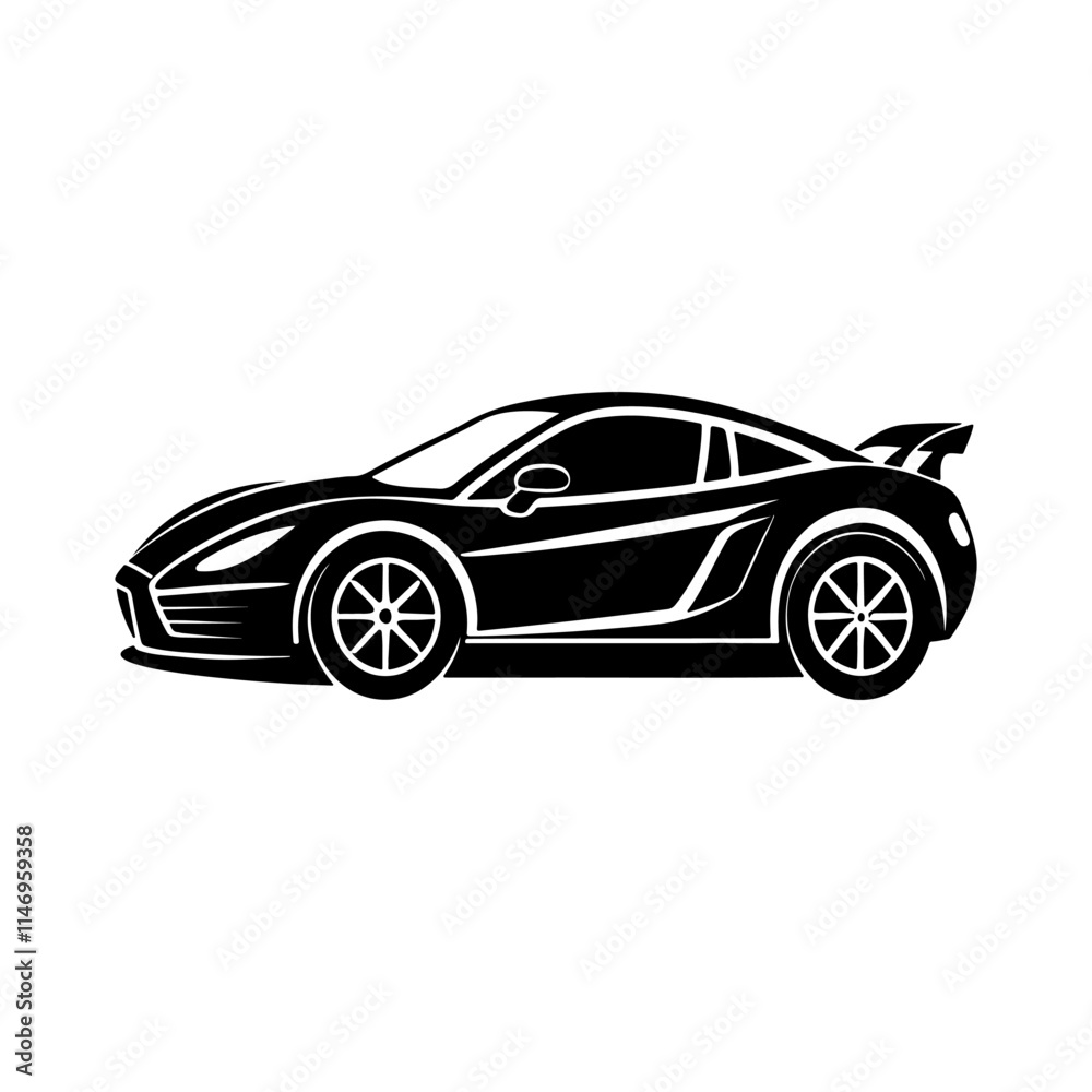 racing car silhouette, black and white silhouette, vector and illustration racing car silhouette, black and white silhouette, vector and illustration