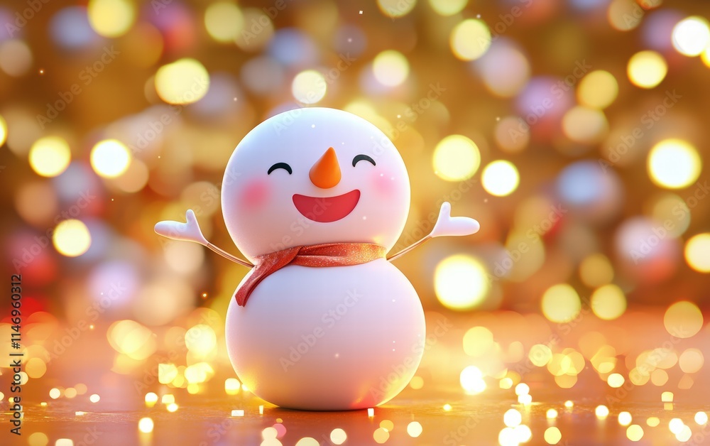 Obraz premium 3D cute Snowman on bright christmas background
