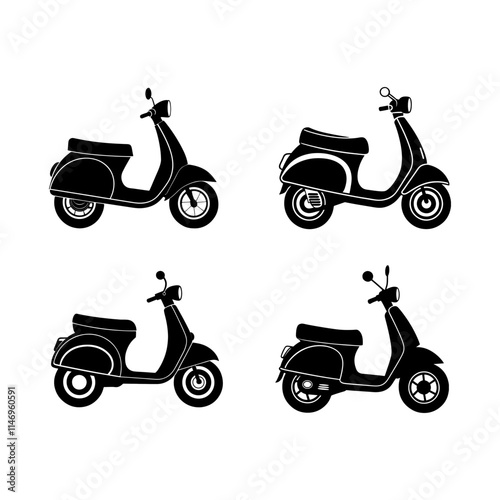 set of scooter silhouette, black and white silhouette, vector and illustration