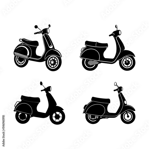 set of scooter silhouette, black and white silhouette, vector and illustration photo