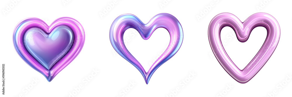 Three stylized hearts in varying shades of pink and purple, showcasing different designs and textures. Three stylized hearts in varying shades of pink and purple, showcasing different designs and textures.