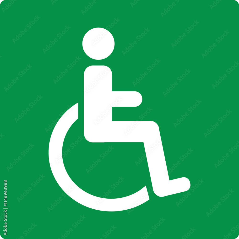 Green sign assembly point for people with disabilities. Designates a safe place where people with limited mobility can gather in an emergency while waiting for help to evacuate. Safety first. Green sign assembly point for people with disabilities. Designates a safe place where people with limited mobility can gather in an emergency while waiting for help to evacuate. Safety first.