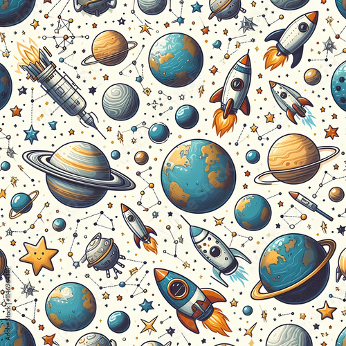 A space background with planets