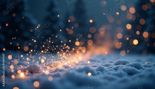 Magical bokeh lights sparkling on a snowy ground in a tranquil winter wonderland
