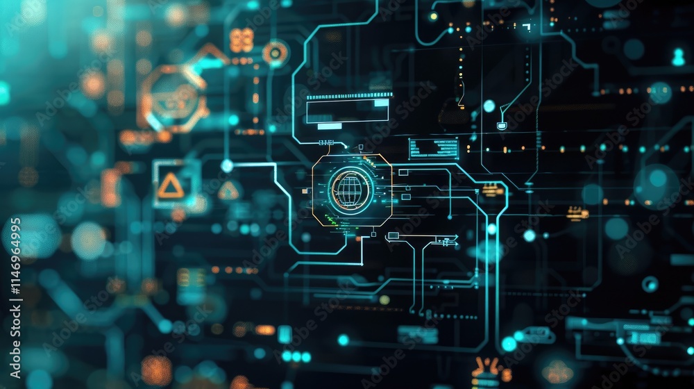 A modern interactive digital background featuring glowing neon lines and abstract circuits, perfect for technology-themed projects and digital visuals.