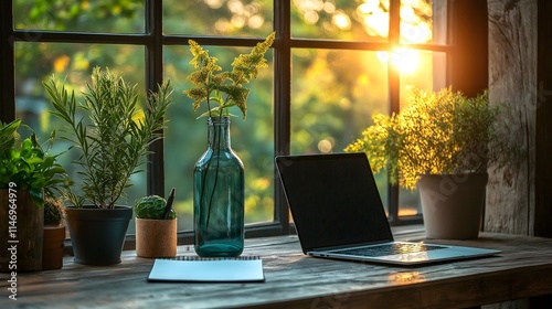 Home office with sunlight photo