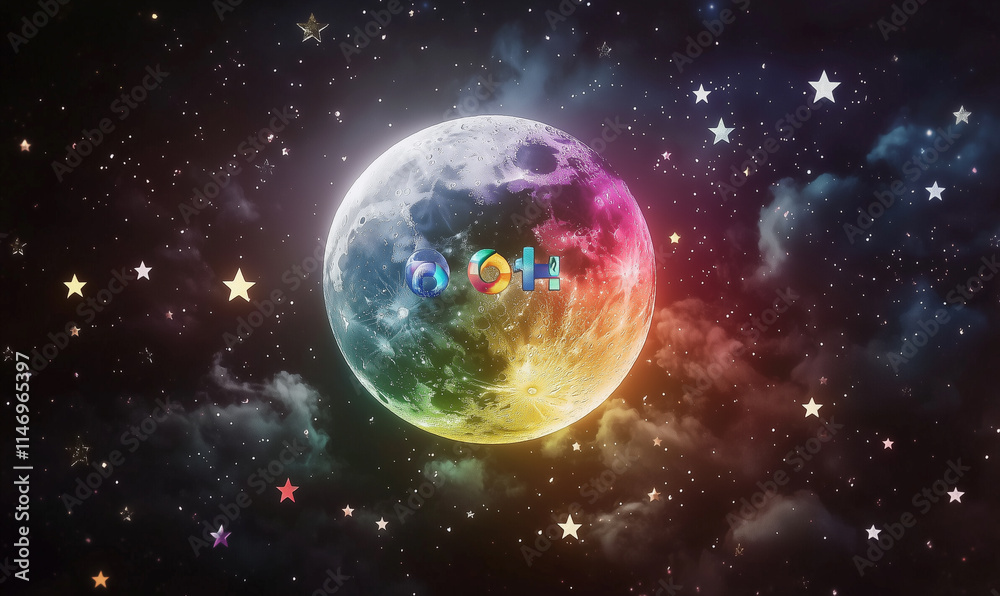 Celebrating lgbtq pride month under a colorful moon community event night sky vibrant atmosphere promoting equality Celebrating lgbtq pride month under a colorful moon community event night sky vibrant atmosphere promoting equality