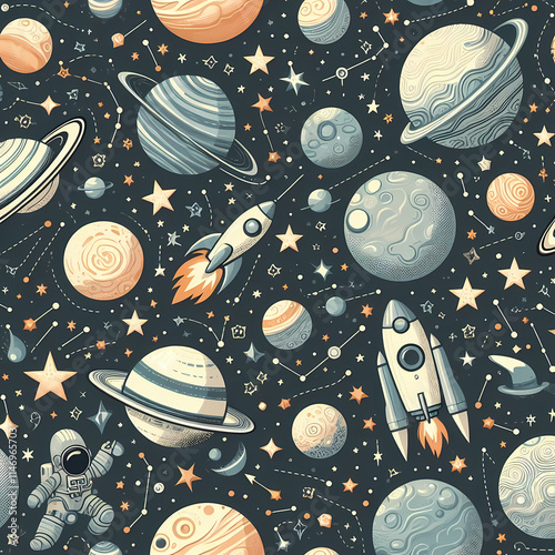 A space background with planets