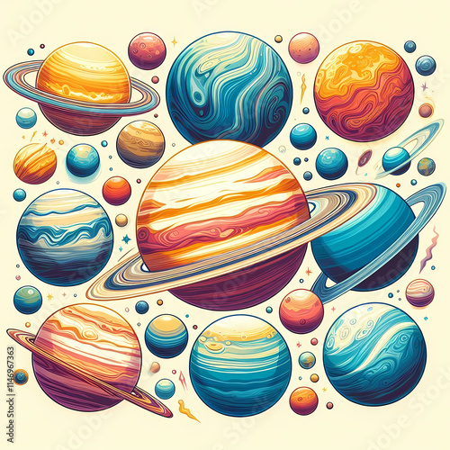 A space background with planets