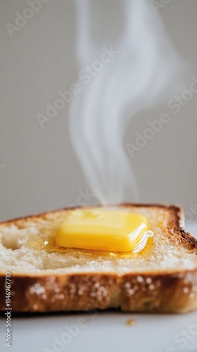 hot toast with a melting piece of butter on top, steam from the butter