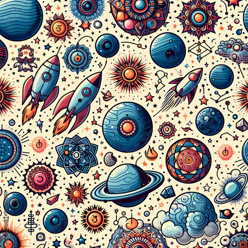 A space background with planets