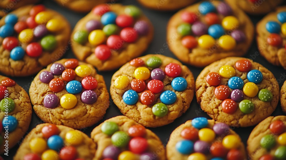 Fototapeta premium Closeup view of cookies with colorful candy toppings