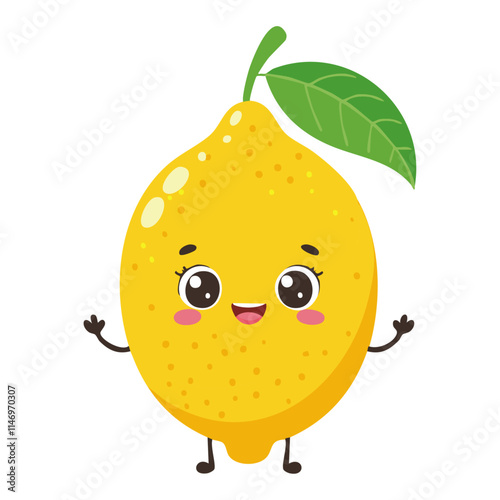 Cute lemon vector character. Juicy ripe fruit in cartoon style for packaging design and prints.