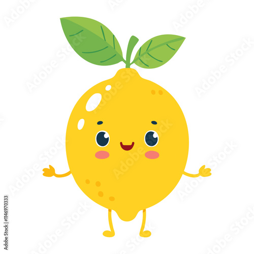 Cute lemon vector character. Juicy ripe fruit in cartoon style for packaging design and prints.