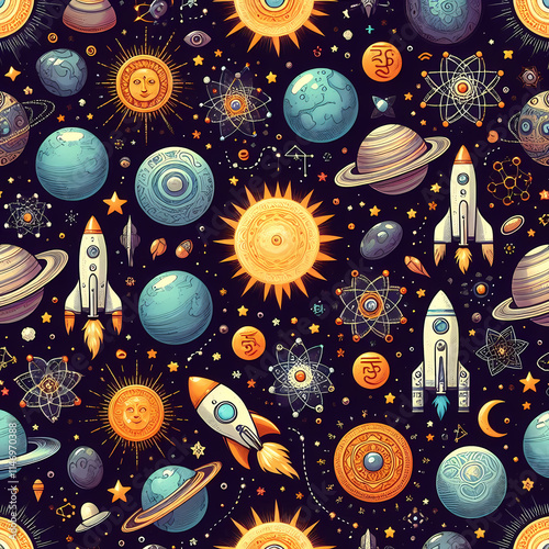 A space background with planets