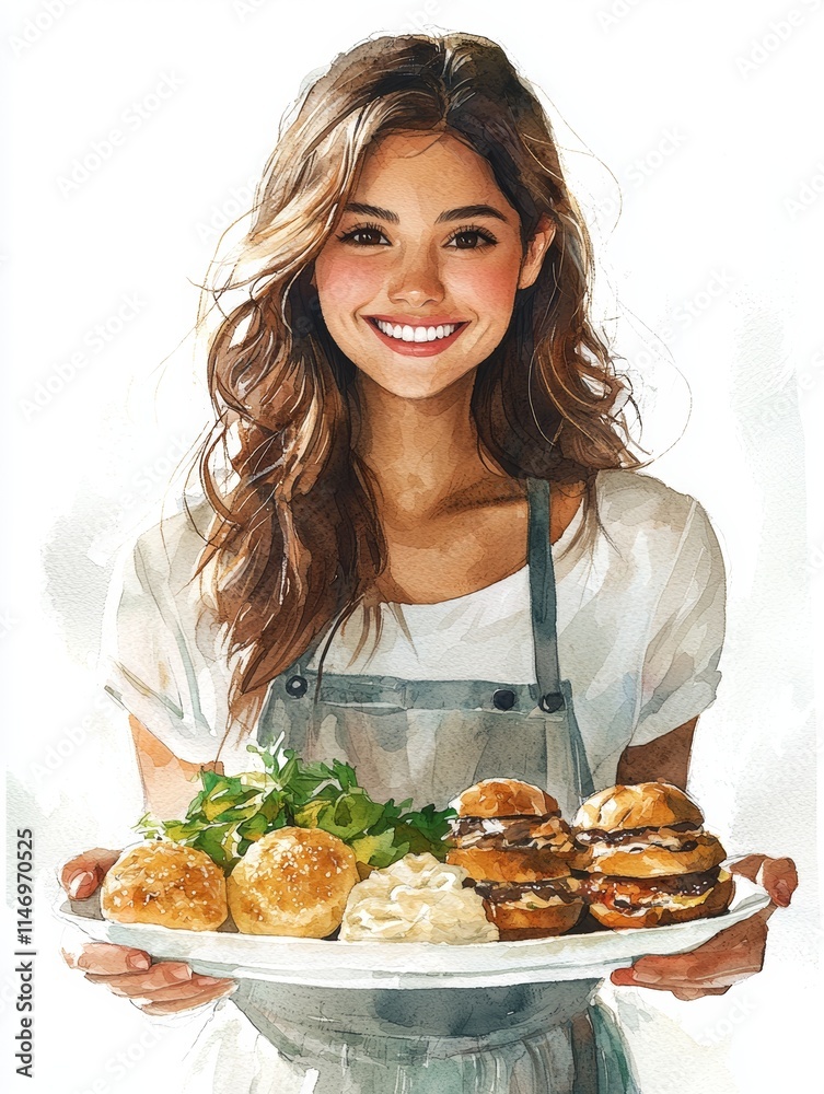Smiling Women Enjoying Traditional Arepas with Various Fillings, Watercolor Illustration, Perfect for Food Blog or Restaurant Promotion Generative AI Smiling Women Enjoying Traditional Arepas with Various Fillings, Watercolor Illustration, Perfect for Food Blog or Restaurant Promotion Generative AI