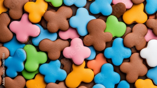 A Colorful Assortment of Gingerbread Cookies - A vibrant collection of colorful gingerbread cookies, symbolizing joy, sweetness, holiday cheer, togetherness, and festive treats. photo