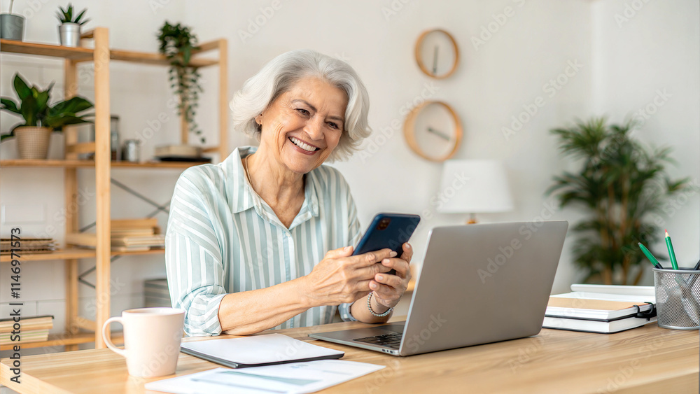 Portrait of smiling positive senior woman using app on mobile phone. Portrait of smiling positive senior woman using app on mobile phone.