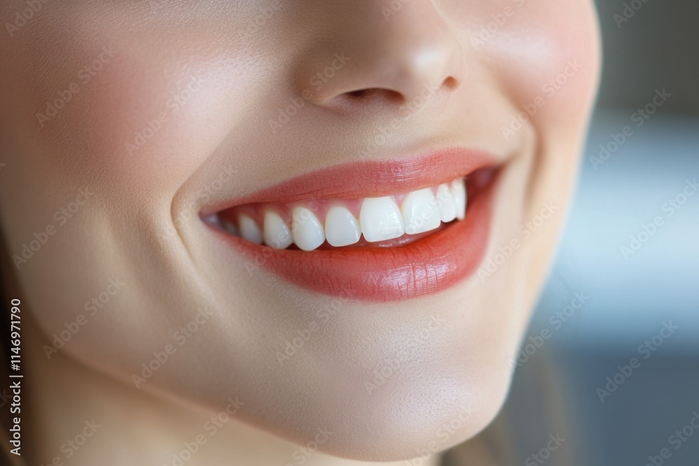 Fototapeta premium Close-up of a happy patient smiling confidently, showing perfectly white teeth