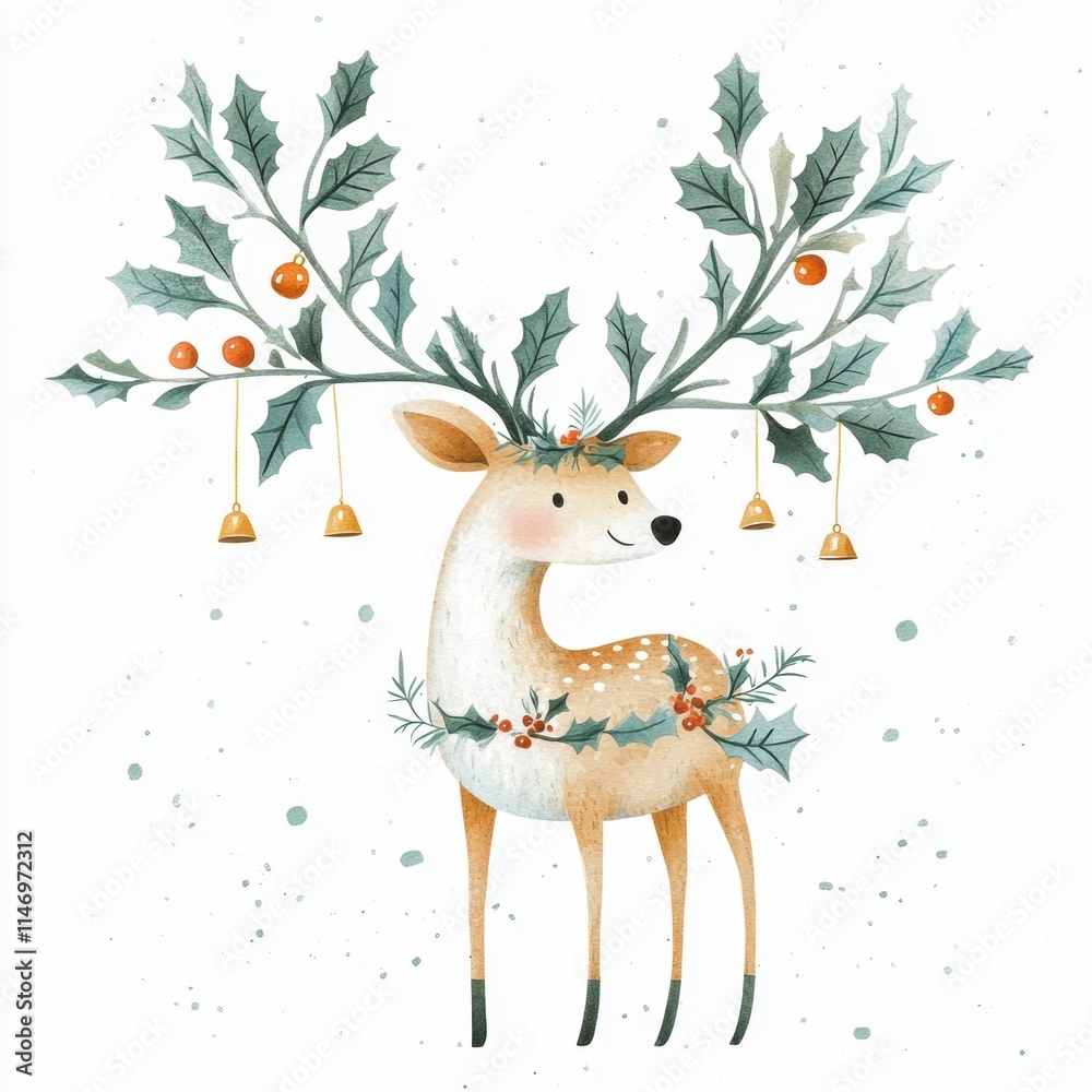 Naklejka premium Cute reindeer for Christmas holiday greeting card design.