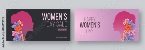 International Women's Day illustration, March 8 Women's Day sale banner social media web banner template