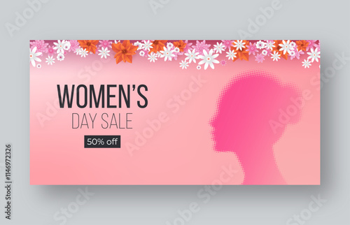 International Women's Day illustration, March 8 Women's Day sale banner social media web banner template