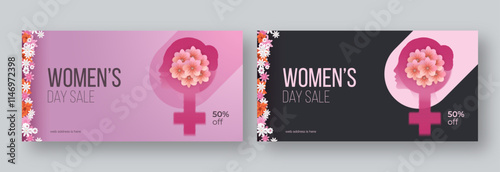 International Women's Day illustration, March 8 Women's Day sale banner social media web banner template