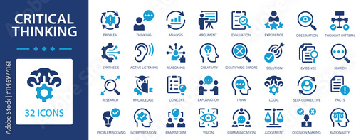 Critical thinking icon set. Creative, reasoning, analyzing, thinking, think, problem-solving.
