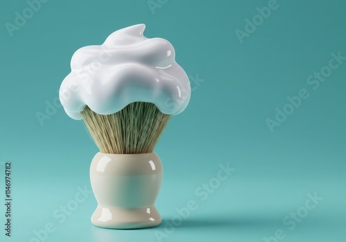 A clean shaving brush lathered with soap, elegantly placed on a light turquoise background, symbolizing grooming and classic self-care routines