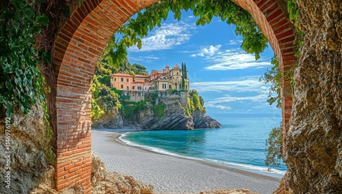 Beautiful European Travel Scene with Historic Architecture. Wonderful Coastline Image with Traditional Buildings. 