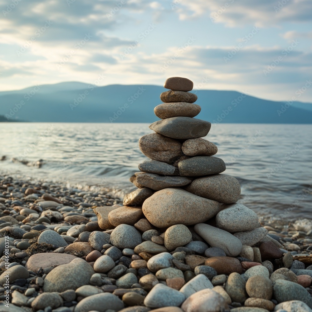 pyramid of stones on the shore of Lake Baikal pyramid of stones on the shore of Lake Baikal