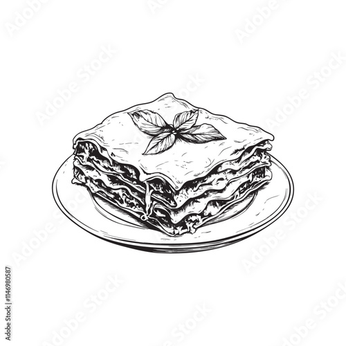 lasagna vector illustrations - hand drawn lasagna - black and white lasagna isolated on white background