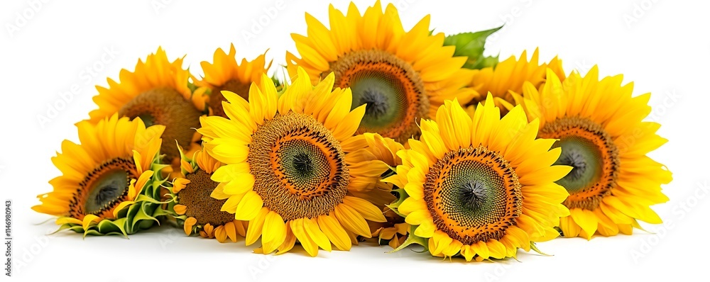 Bouquet of sunflowers on white backdrop, isolated, high-res, detailed and vibrant photo. Bouquet of sunflowers on white backdrop, isolated, high-res, detailed and vibrant photo.