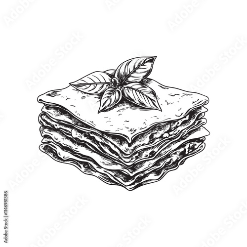 lasagna vector illustrations - hand drawn lasagna - black and white lasagna isolated on white background