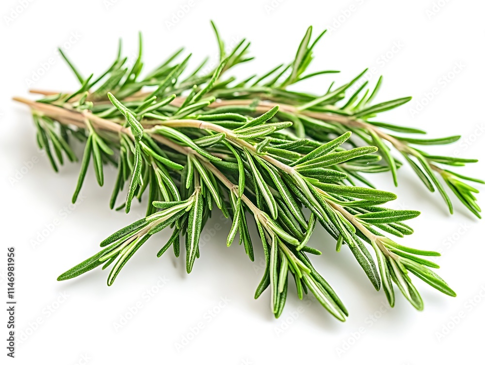 Fototapeta premium Ultra-detailed rosemary on pure white, high-resolution, isolated, professional color grading, stock photo.
